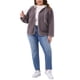 thumbnail image 2 of Chaqueta de forro polar con capucha para mujer GRACE & GRANDEUR, talla grande, de manga larga, con botones, abrigo casual de peluche con bolsillos, 2X, morado, 2 of 5