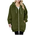 thumbnail image 3 of Scyoekwg Women Winter Coat Plus Size Fleece Zip Up Coats Long Sleeve Hooded Jackets Oversized Casual Loose Warm Outerwear (Army Green,L), 3 of 5
