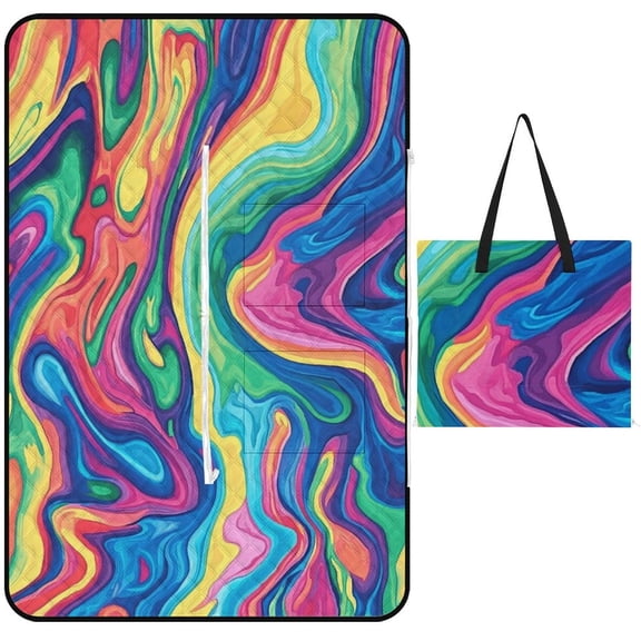 Colorful Tie Dye Vortex Waterproof Picnic Blanket with Foldable Zipper, Suitable for Outdoor Use, Suitable for Travel, Camping, Beaches, Parks, Grasslands, Picnic Blanket Accessories