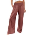 thumbnail image 2 of Red Women's Casual Pants, Women Linen Palazzo Pants Wide Leg High Waist Summer Casual Boho Trousers Travel Vacation Outfits,Women's Casual Pants 3XL, 2 of 4