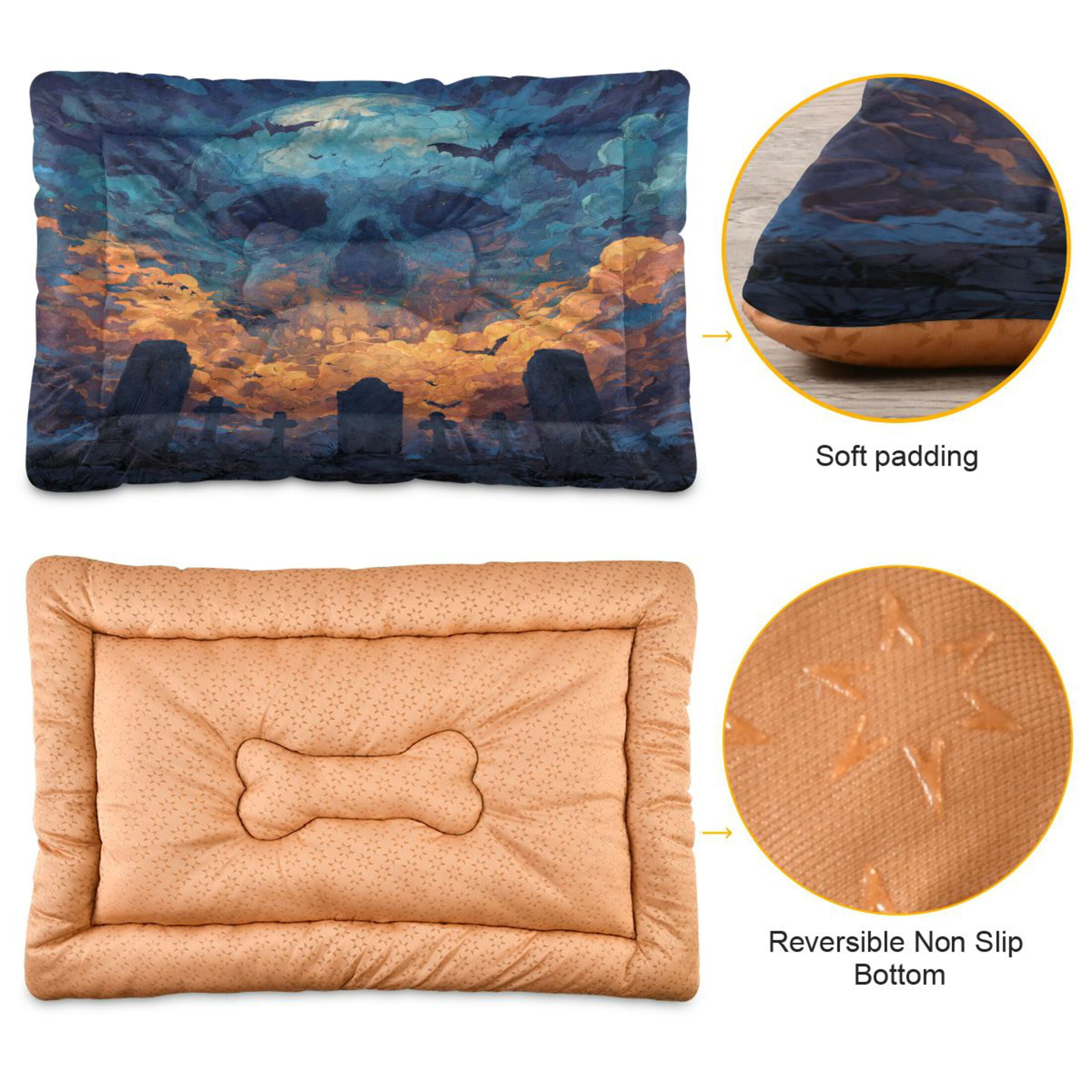 Qxltty Skull Cemetery Ped Pad Wear-resistant and Hard to Bite Through Sleeping Pad for Small Medium Large Dogs Winter Pet Bed 36×24in