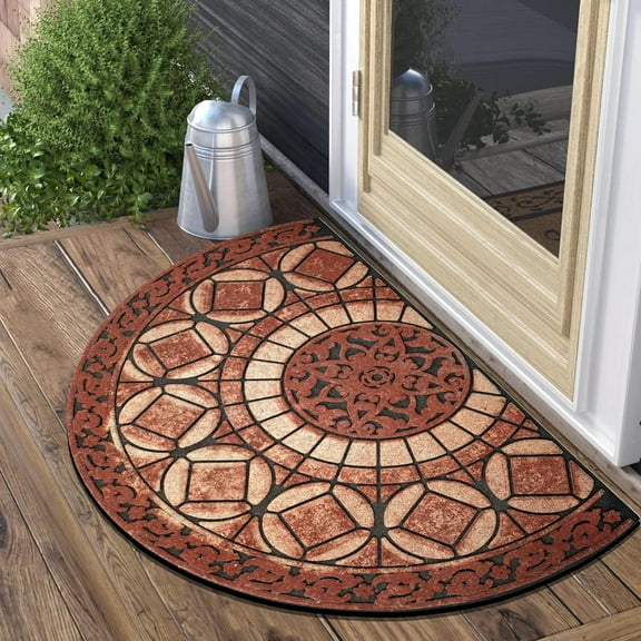 Jinswick Front Door Mat Outdoor Entrance, Duty Doormat Half Circle Rug for Outside Entry, Welcome Mat for Indoor Half Round Door Mats with 20" x 32"
