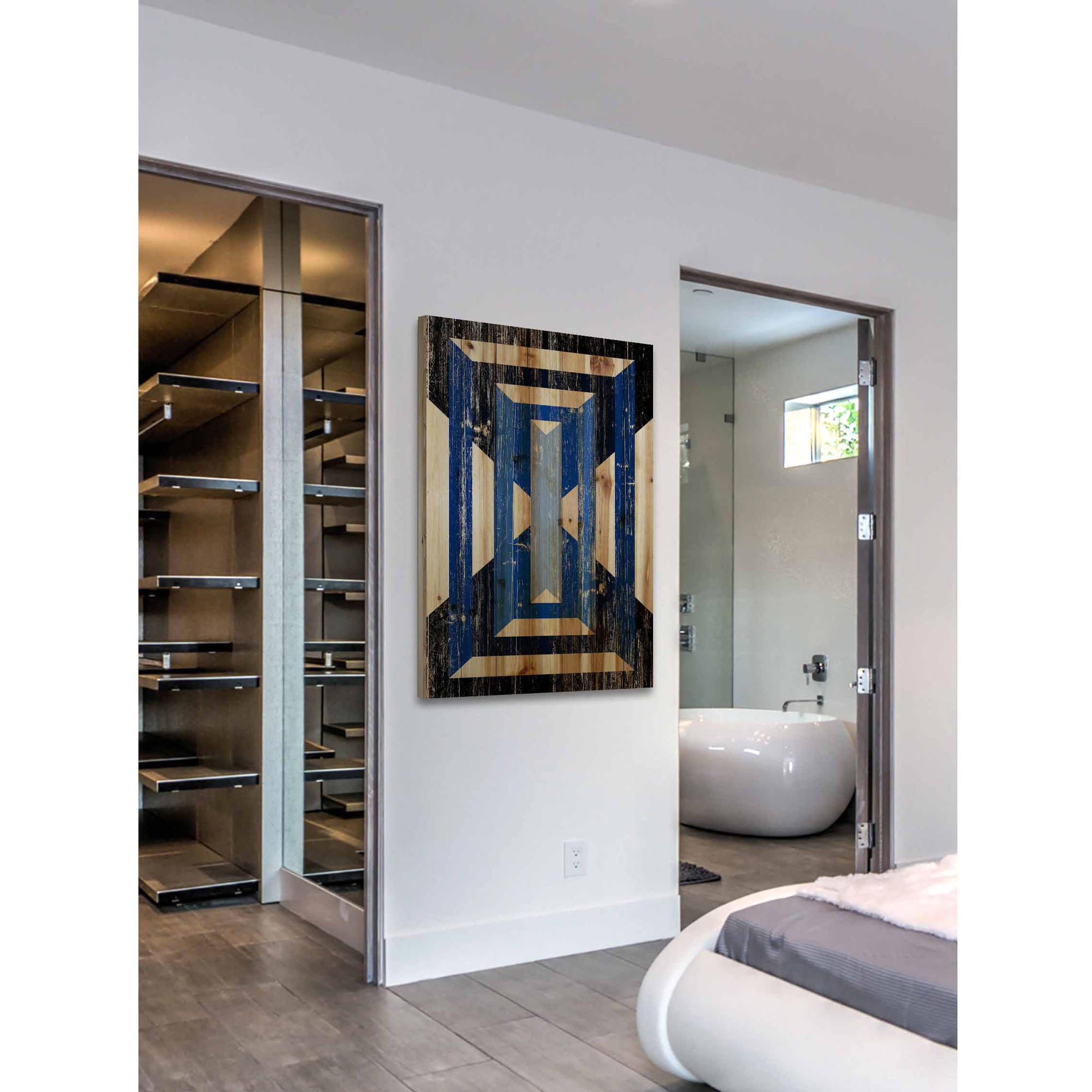 Marmont Hill - "Blue Rectangles" Painting Print on Natural Pine Wood