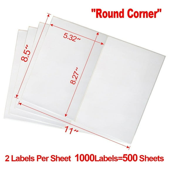 1000 Round Corner Half Sheet Shipping Labels 8.5x5.5 For Laser Inkjet Printer