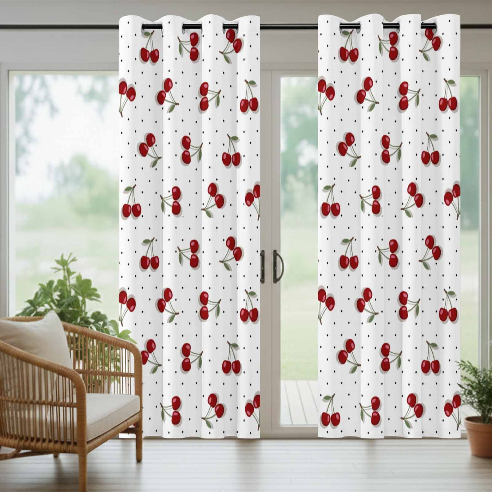 Red Berry Outdoor Curtains for Patio, Cherry Polka Dot Dotted Background Rustic Country Sunshade Privacy Drapes Grommet Waterproof Outside Curtains for Porch/Cabana/Balcony 54"x 108", 1 Panel