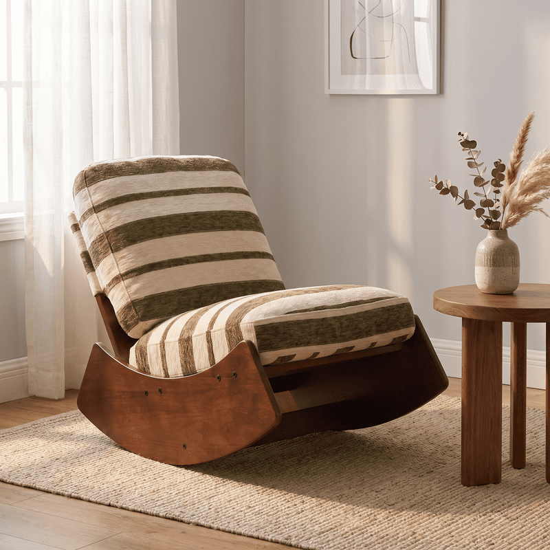 iooHug Upholstered Glider Rocking Chair with Solid Wood Base, Comfortable Fabric Accent Chair with High Back and Plush Cushion, Modern Reading Chair for Living Room Bedroom Nursery