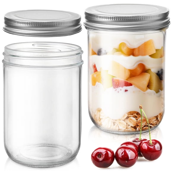2 Pack Wide Mouth Mason Jars 16oz Glass Canning Jars with Metal Airtight Lids and Bands for Preserving