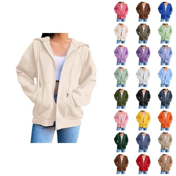 Zip Up Hoodies for Women 2026 Fall Winter Casual Long Sleeve Plain Hoodie Sweatshirt with Pockets Jacket Coat Outerwear