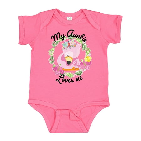 

Inktastic Baby Flamingo My Auntie Loves Me with Flower Wreath Gift Baby Boy or Baby Girl Bodysuit