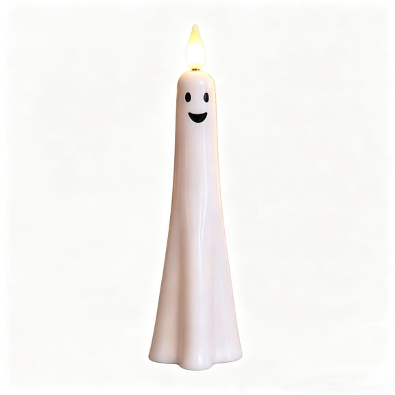 Tepsmf Cute Ghost Flameless LED Taper Candle, Battery Flickering Light, Spooky Halloween Fall Home Table Decor Ornament