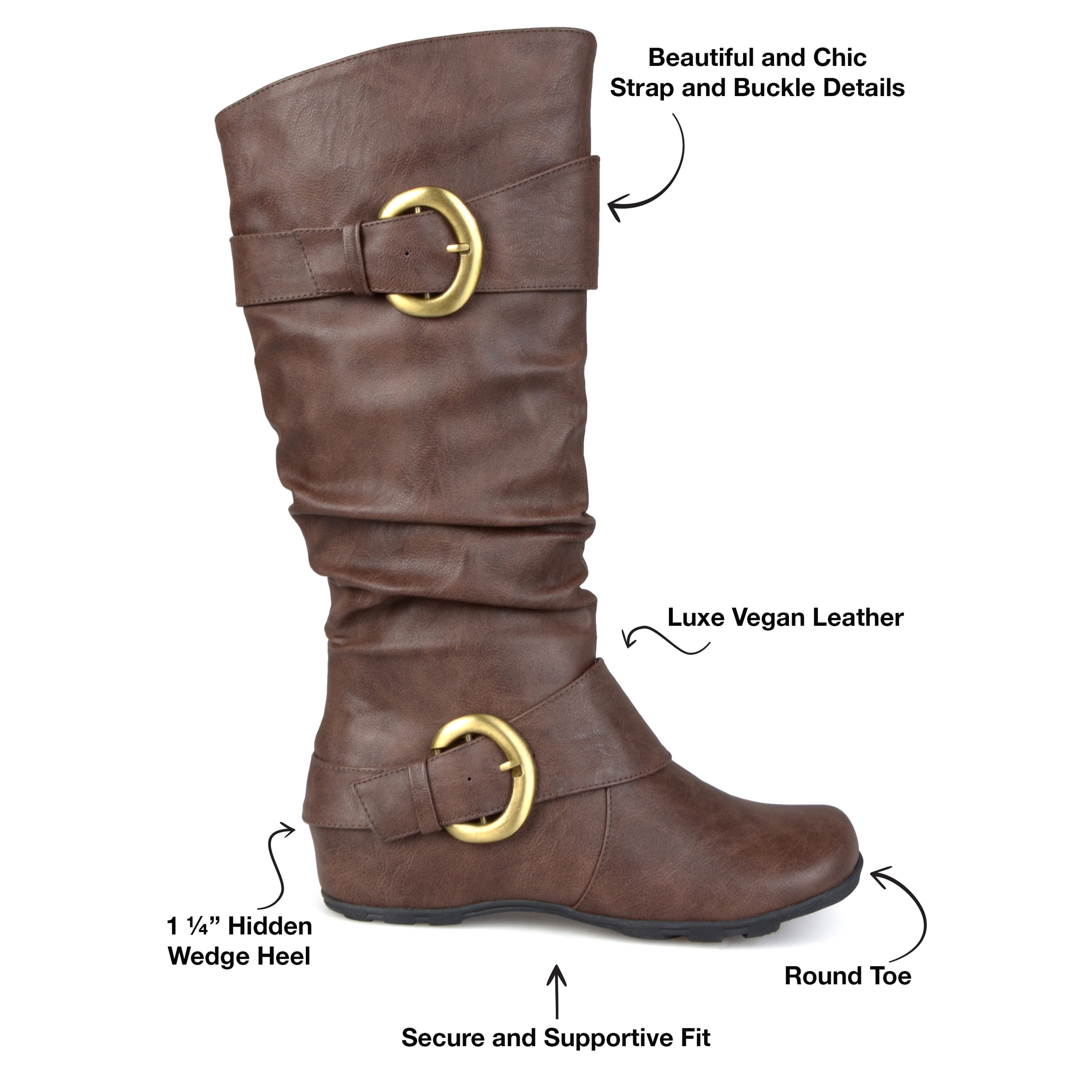 Journee Womens Paris Wide Calf Hidden Wedge Riding Boots