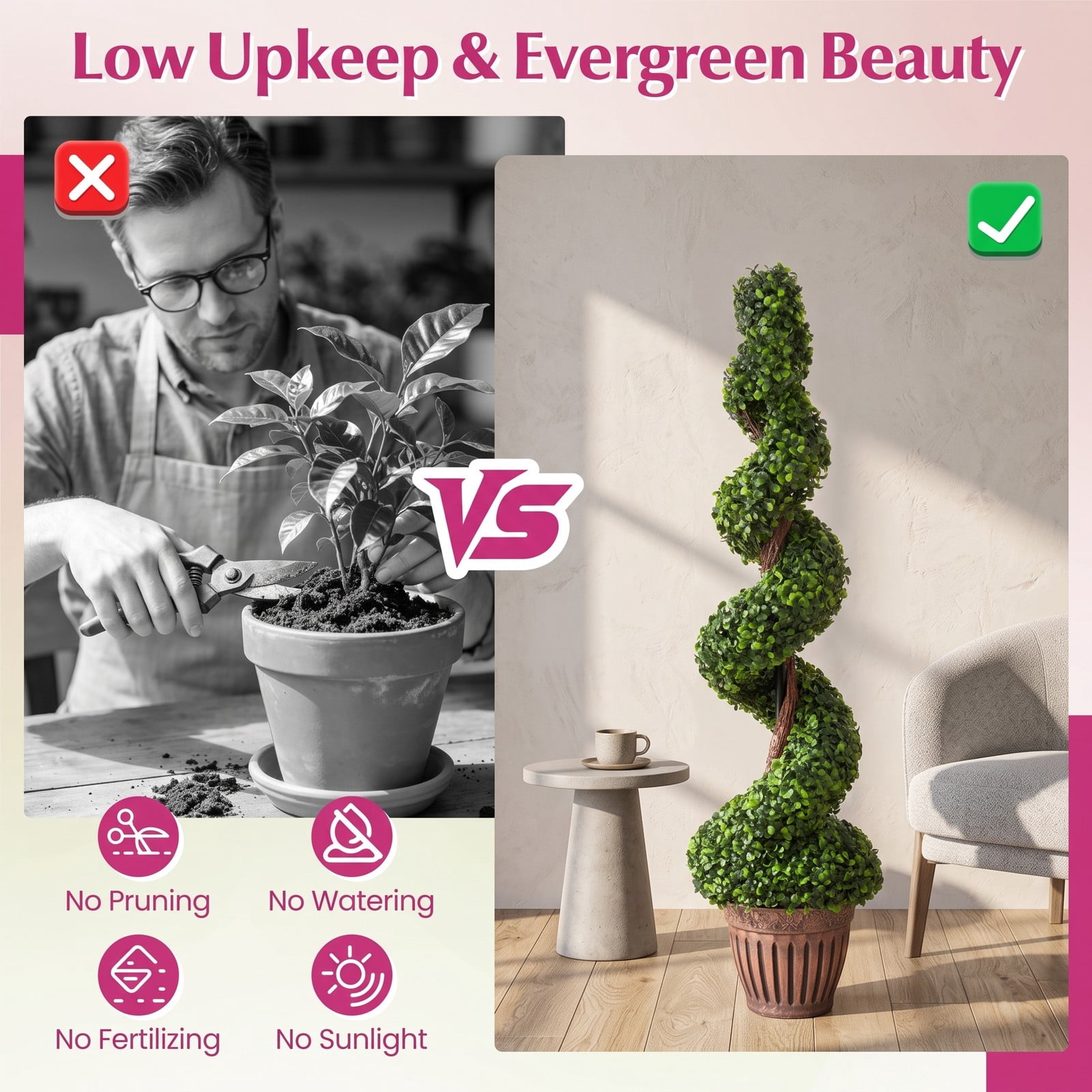 ALPULON 4 Feet Artificial Boxwood Spiral Topiary Tree, 47 Inch Faux Potted Greenery Plant with Cement-Filled Planter for Indoor Outdoor Home Office Porch, Green