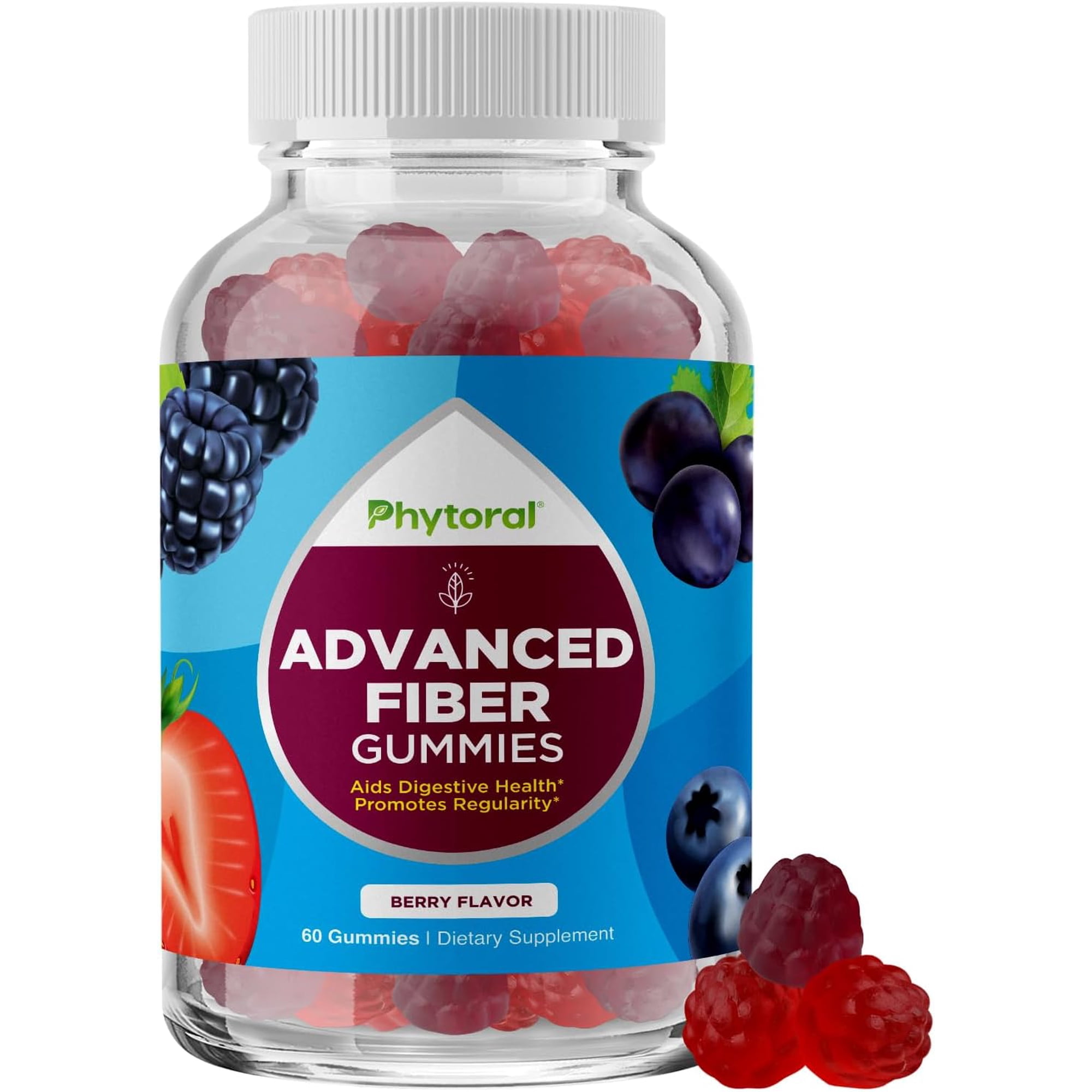 Phytoral Advanced Fiber Gummies for Adults with Chicory Root & Prebiotic Fiber, Digestive Health & Immune Aid, 60 Count