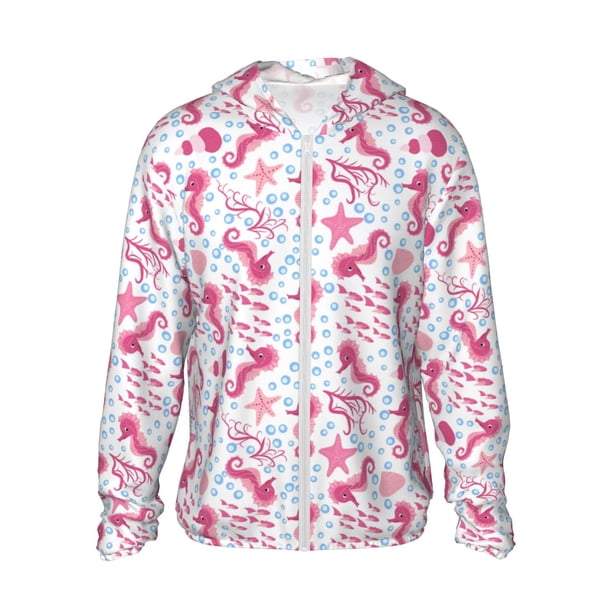Fotbe Seahorse and Starfish Chaqueta con Protección Solar UPF 50+ para Hombre y Mujer, Camisa con Capucha y Bolsillos-3X-Large