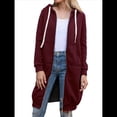 thumbnail image 2 of Sudadera con Capucha y Cremallera para Mujer, Chaqueta Informal de Larga para Otoño, Chaquetas Largas de Otoño con Bolsillos, Túnica Vino Tinto XL, 2 of 9