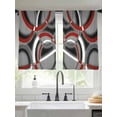 thumbnail image 3 of Grey Geometric Semi Sheer Curtains 45 Inch Length 2 Panels Set, Modern Abstract Black White Red Striped Sheer Kitchen Curtain Privacy Voile Window Curtain for Living Room Bedroom Rod Pocket Drapes, 3 of 7