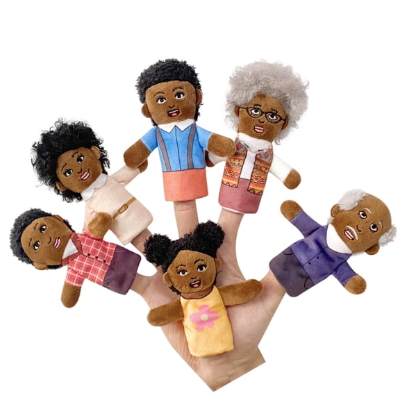Just qunseen 6 pack Set Black Family Finger Puppet Soft Educational Storytelling for Kids