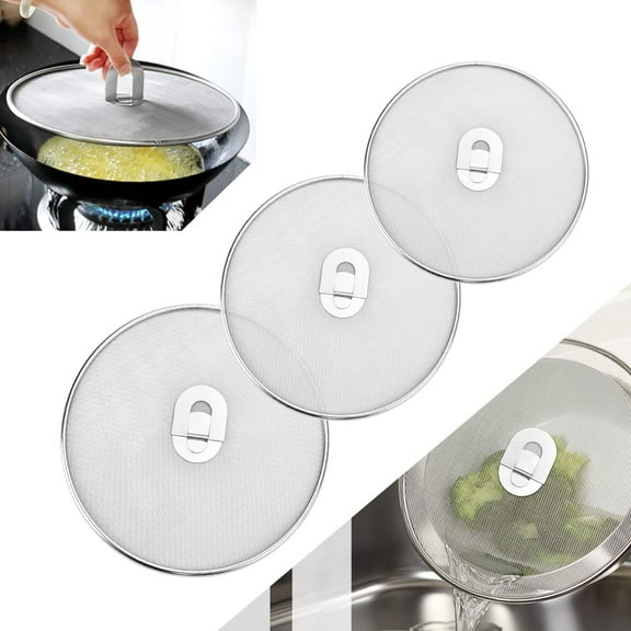 BUZIFU 3 Pcs Stainless Steel Splatter Screen Grease Splatter Guard Frying Pan Cover Oil Splatter Cover Pan Protector Grease Guard for Kitchen Frying Pan Oil Proofing Lids Diameter in 33cm 29cm 25cm
