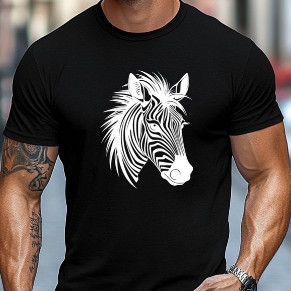 Men's T-shirt, Relaxed and Casual, Simple and Clean, Men's Blue Background Zebra Print Summer Casual Crew Neck Short-sleeve T-shirt,