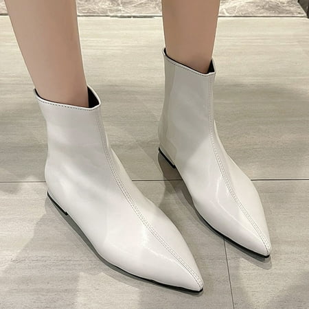 

Akiihool Women s Ankle Boots Women s Low Heel Ankle Boots Stacked Mid Heel Booties (White 6.5)