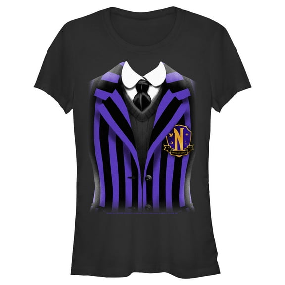 Junior's Wednesday Nevermore Academy Uniform Purple Graphic Tee Black 2X Large