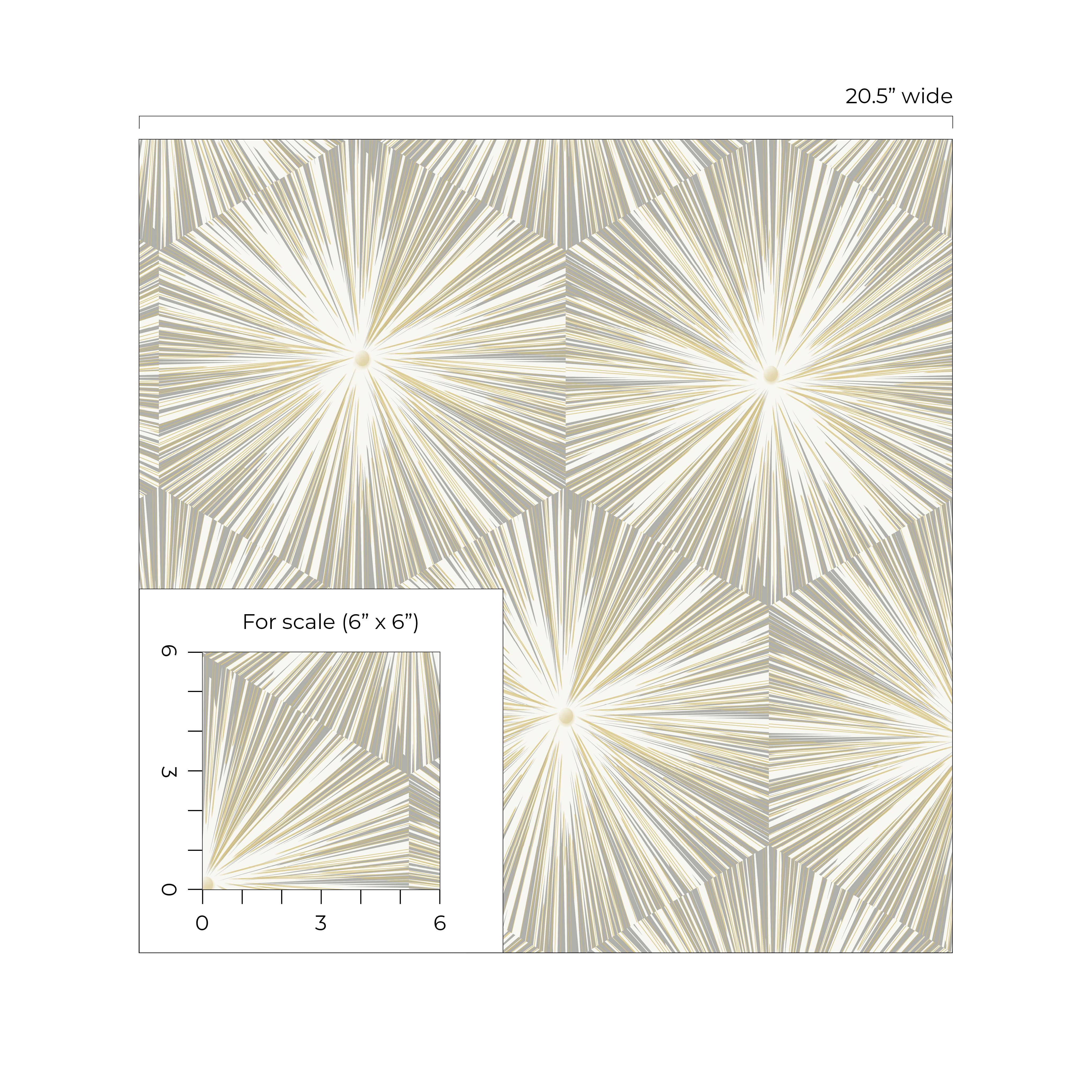 NextWall Grey & Metallic Gold Hex Starburst Peel and Stick Wallpaper