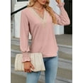 thumbnail image 4 of Arvbitana Women Knit Tops Long Sleeve T-shirt V Neck Contrast Color Sweater Loose Fall Pullover Casual Tops for Casual Daily, 4 of 8