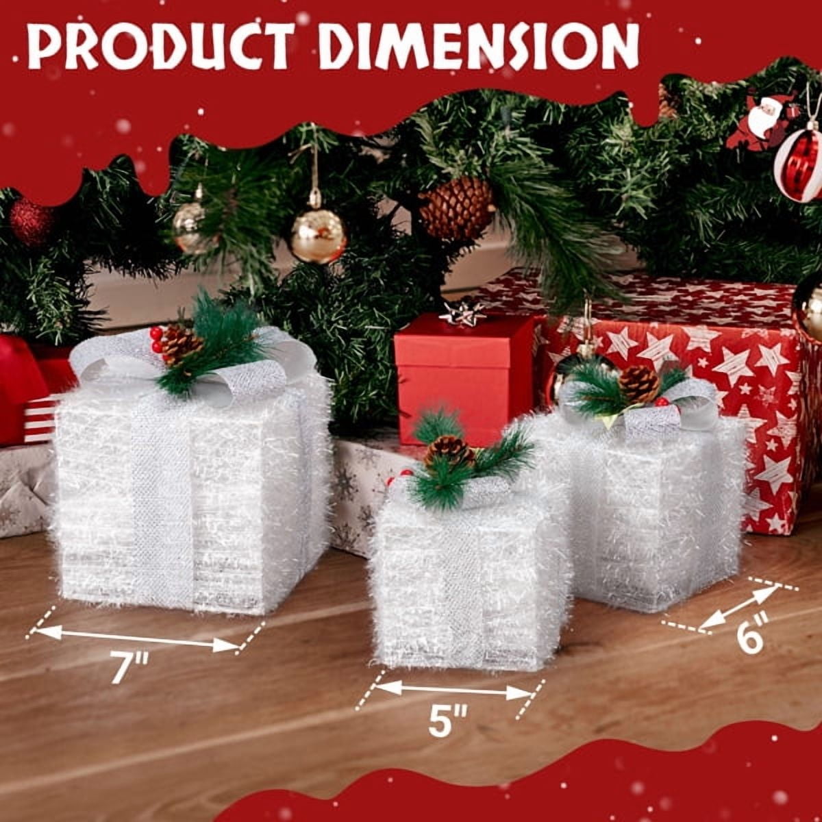 3-Piece Lighted Christmas Gift Boxes Set, 48 Multicolor LED Lights, Nesting Design for Storage, Indoor/Outdoor Decor for Tree, Porch, Yard