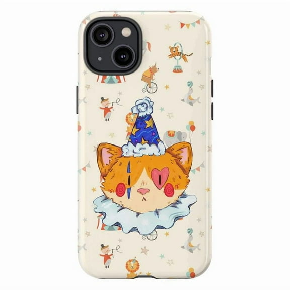 Sad Clown Cat Phone Case, Cute Circus Animal Pattern iPhone Cover Soft TPU Protective Case for iPhone 17 16 15 14 13 12 11 Plus Pro Max Mini