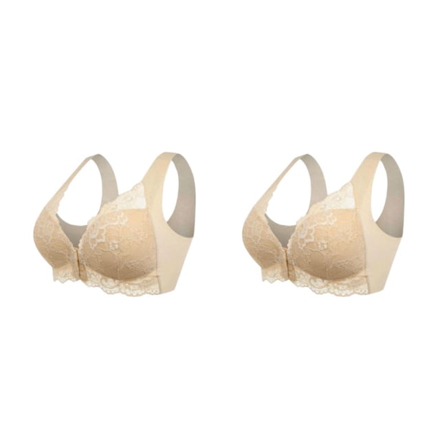 Sonducket Sujetador trasero de belleza con cierre frontal, sostén de encaje cómodo y cómodo con realce en 5D. Color desnudo 2XL color desnudo 2XL 2piezas