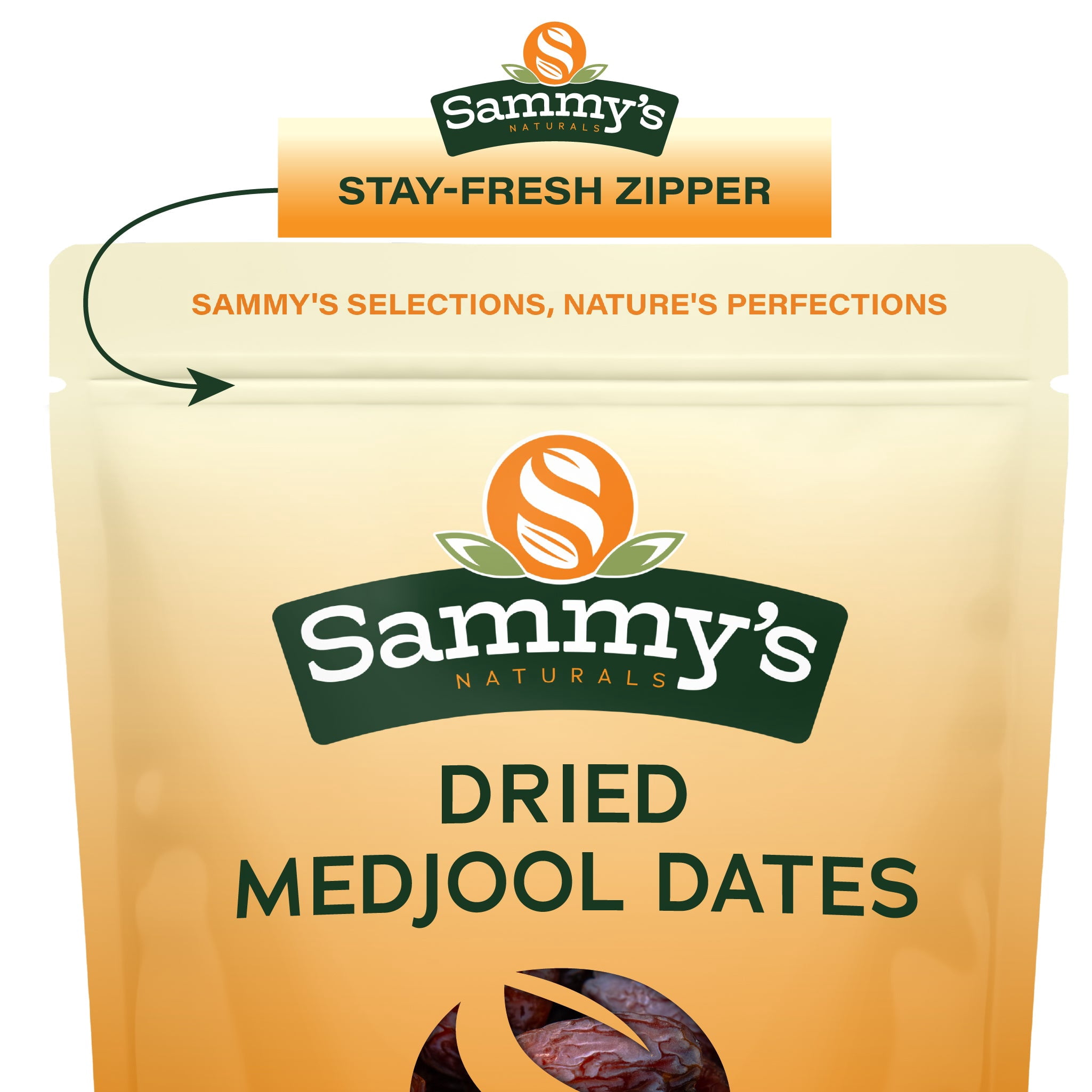 Sammys Naturals Whole Medjool Dates, Jumbo & Soft, No Sugar Added, Vegan & Kosher (32oz - 2 lbs)