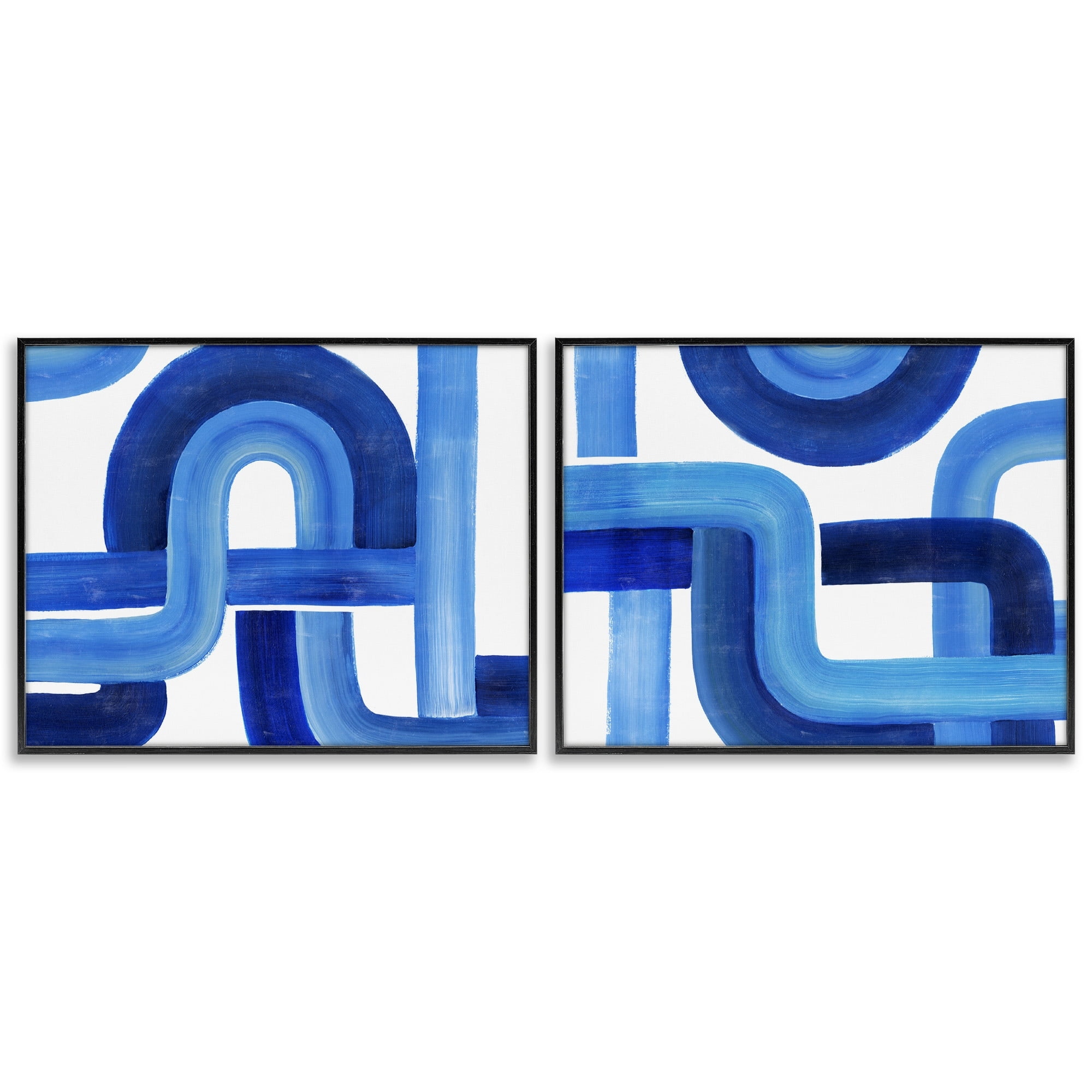 Stupell Industries Woven Blue Lines Geometric Color Abstraction Black Framed by Grace Popp