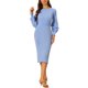 thumbnail image 2 of Vestido de mujer Inspire Chic de punto con cuello redondo, mangas 3/4, cinturón y dobladillo plisado en azul neblina, 2 of 6