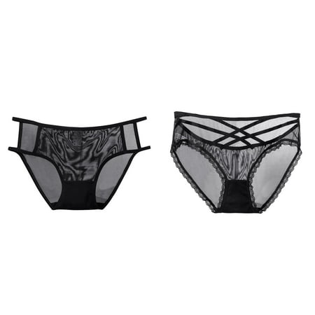 (2-Pack) Kcodviy Womens Underwear Black Plus Size Underwear Cotton Lace Panties High Waisted Womens Underwear Bulk Plus Size Ladies Brief Women Cotton Panties Pack for Women
