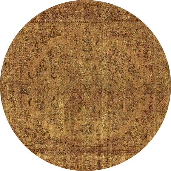 Ahgly Company Indoor Round Oriental Brown Industrial Area Rugs, 7' Round