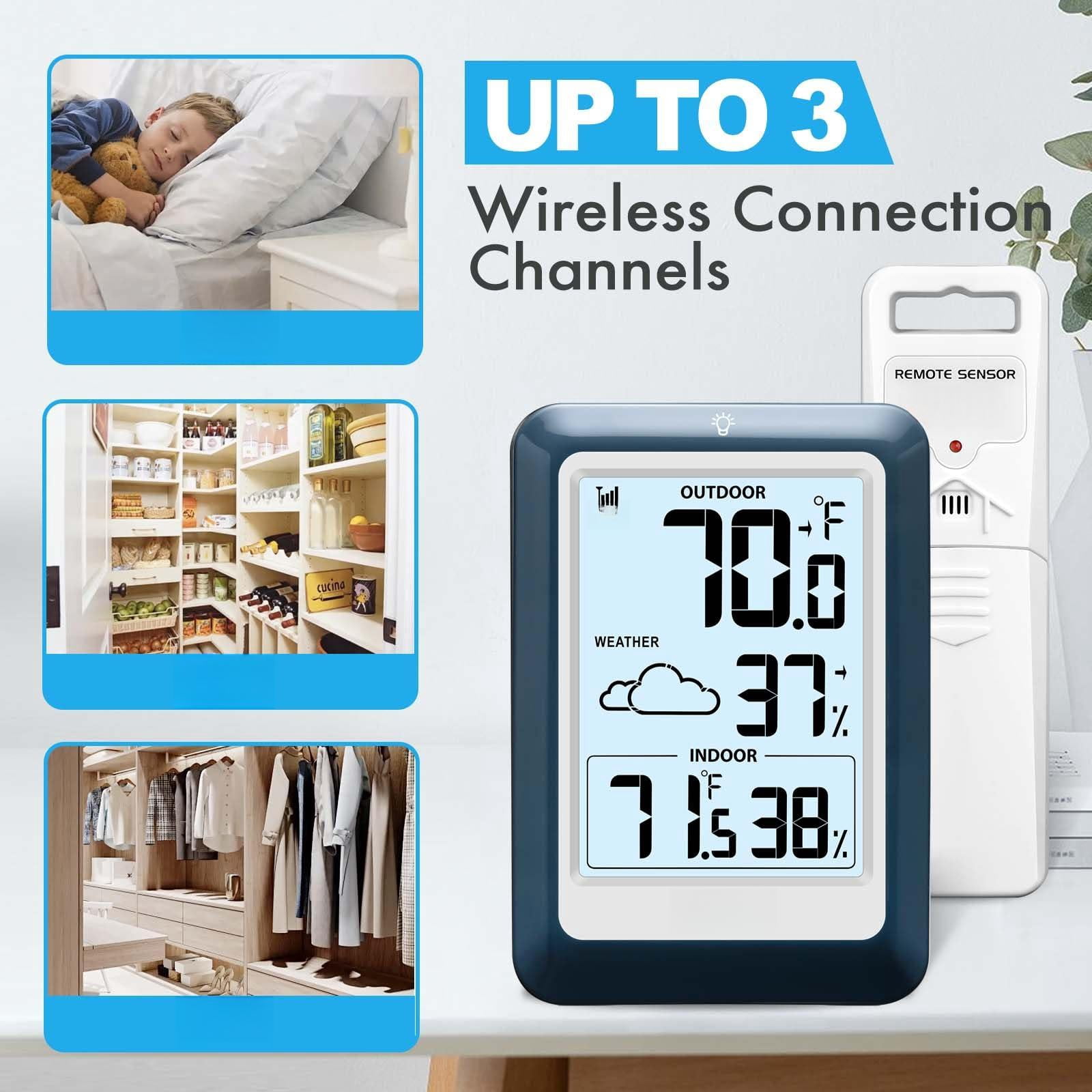 Indoor Outdoor Wireless Weather Station  Internal External Hygrometer Home Batteryoperated Temperature Humiditymonitors330 Feet (about 100 Meters) Backlight Display (blue)