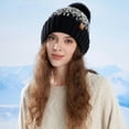 thumbnail image 4 of HomeDM Unisex Slouchy Beanie Hat with Faux Fur Pom Stripe Winter Warm Knit Hats Men and Women Soft Beanie Cap Outdoor Black, 4 of 4