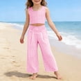 thumbnail image 4 of CCRFTGI Pants for Kids Girls Size 7Gingham Pants Palazzo Wide Leg Elastic Waist Plaid Baggy Sweatpants Trouser Pink 5-6 Years, 4 of 6