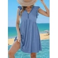 thumbnail image 2 of V-Neck Lace Trim Short-Sleeved Cardigan Dress Light Blue XL, 2 of 6