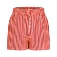 thumbnail image 5 of TEAJOPSUU Womens Striped Shorts Ruffle Elastic Waist Button Shorts with Pockets Cute Boxer Bottoms Daily Casual Pajamas Red, 5 of 6