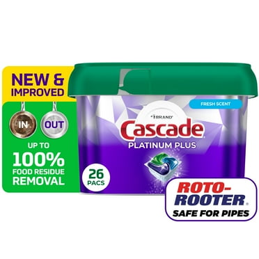 Cascade Platinum Plus Dishwasher Pods, Dishwasher Detergent Soap Tabs, Fresh, 26 Count
