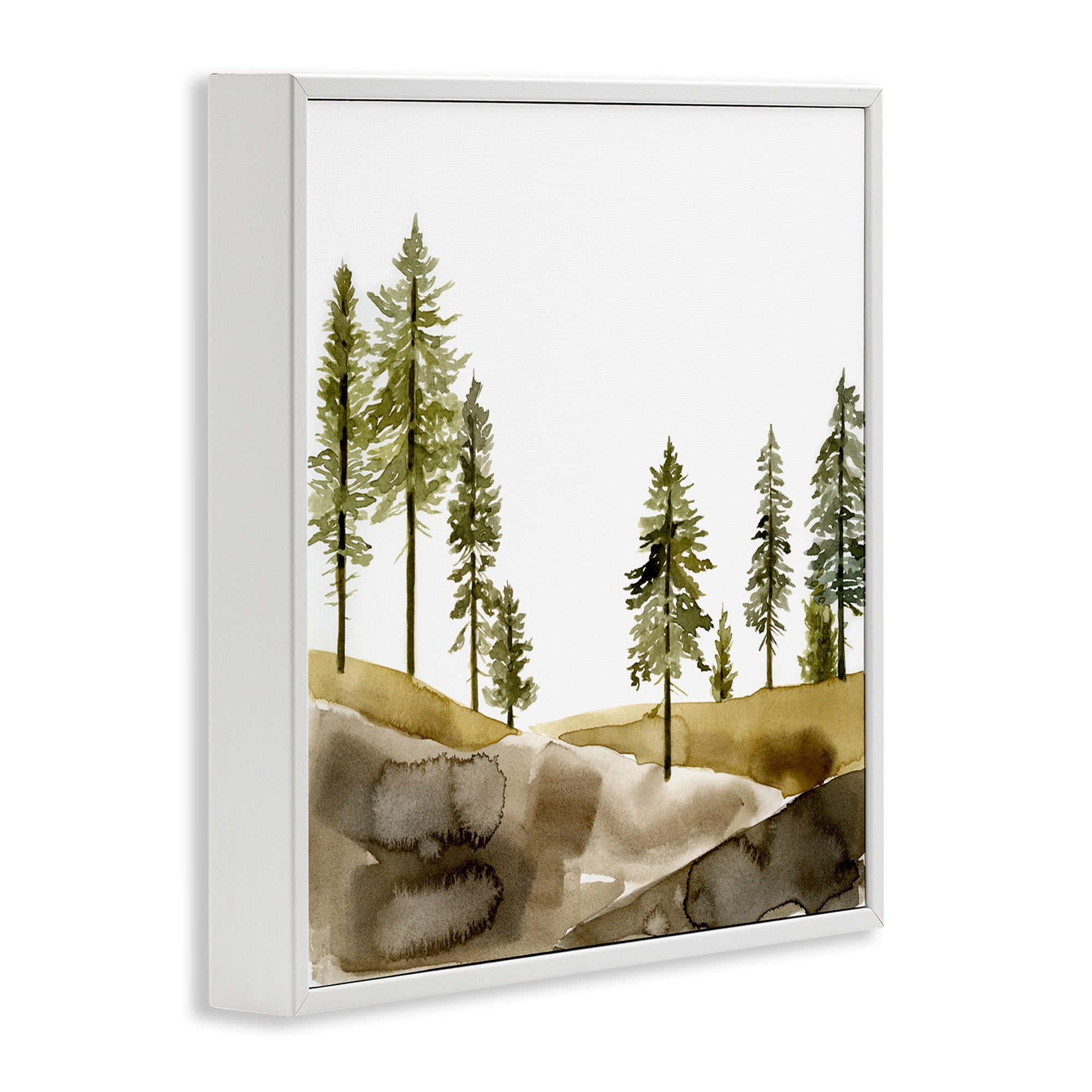 Stupell Industries Pine Tree Forest Watercolor Landscape Painting White Framed Art Print Wall Art, 12 x 12