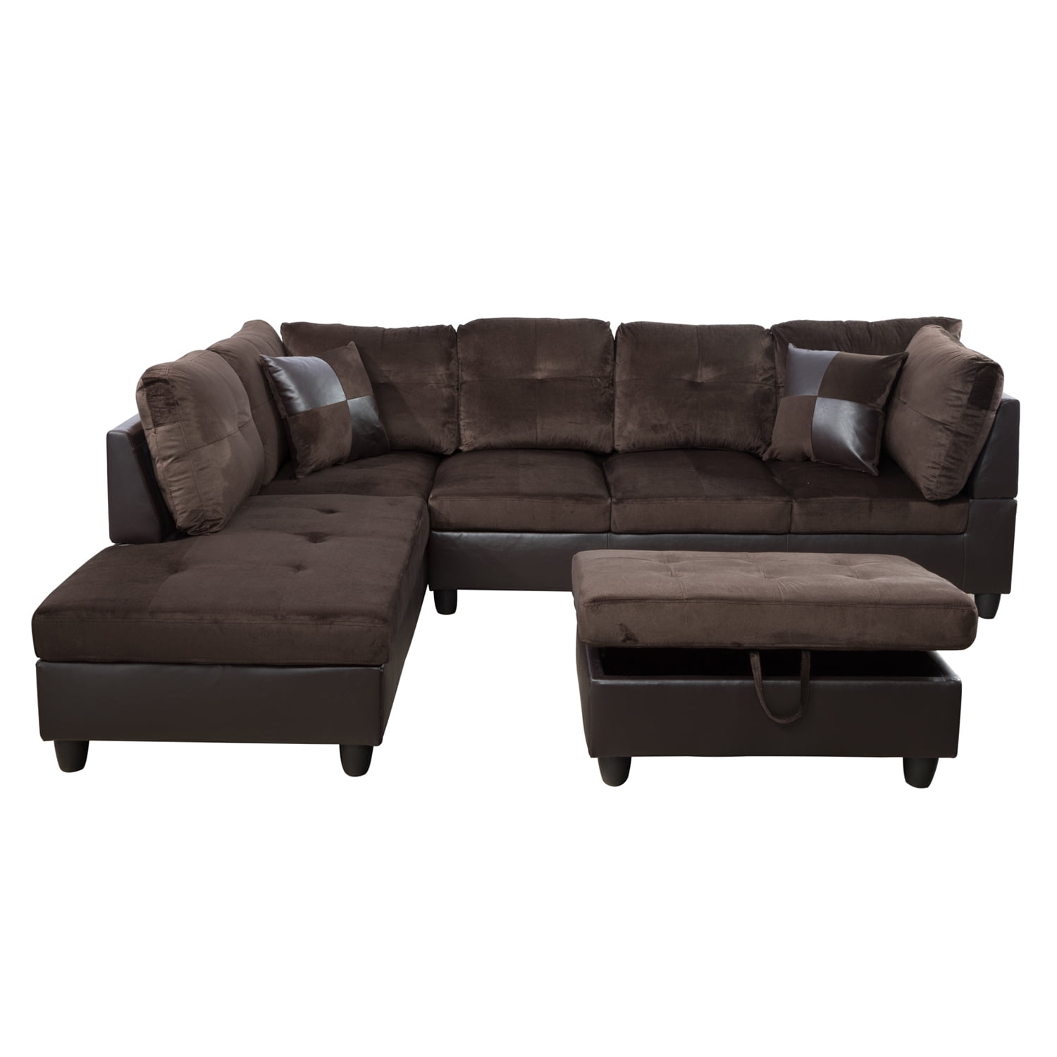 Hommoo Lint&PVC L Shaped Sectional Sofa, Sectional Couch Sofa, Modern Living Room Furniture Sets, Brown(No Ottoman)
