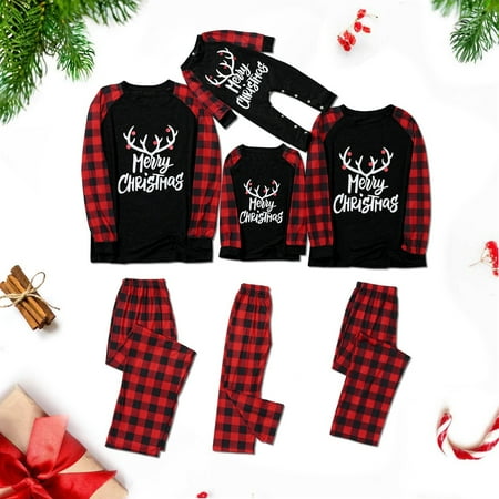 

TANGNADE Christmas Women Mommy Print Blouse Tops And Pants Xmas Family Clothes Pajamas Black + S