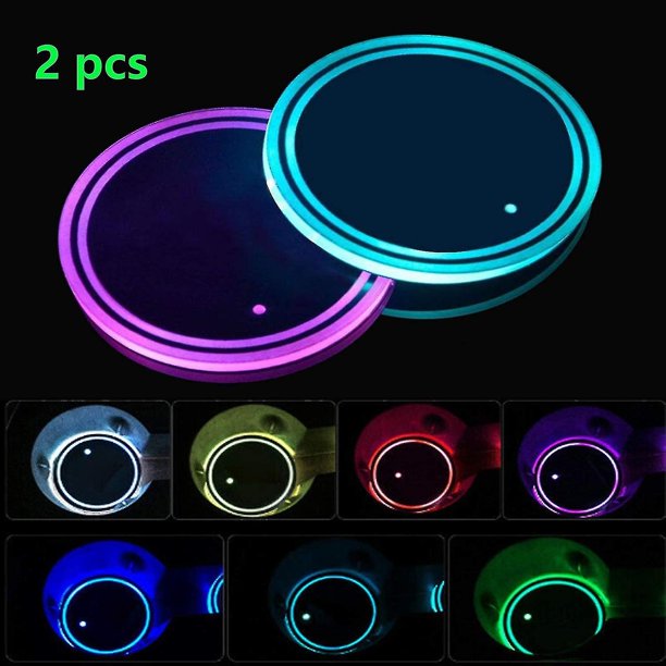 2 luces LED para portavasos, posavasos LED para coche, almohadilla luminosa luminiscente de 7 colores