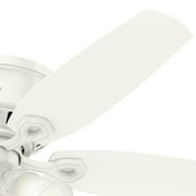 Hunter 52 inch Indoor Ceiling Fan with LED Lights - White Ceiling Fan with Pull Chain, For Bedroom, Living Room, or Kitchen, Low Profile Mount, No Remote, 5 Blades - Builder 53326, Snow White