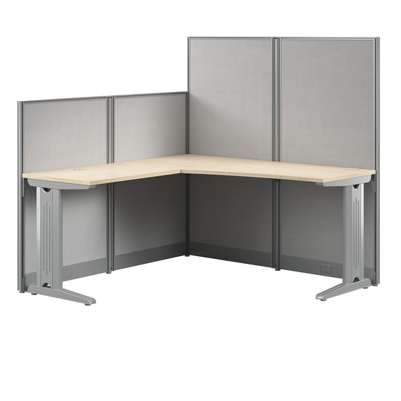 Bush Business Furniture Office in an Hour 63"H x 65"W L-Shaped Cubicle Panel Workstation Natural Elm
