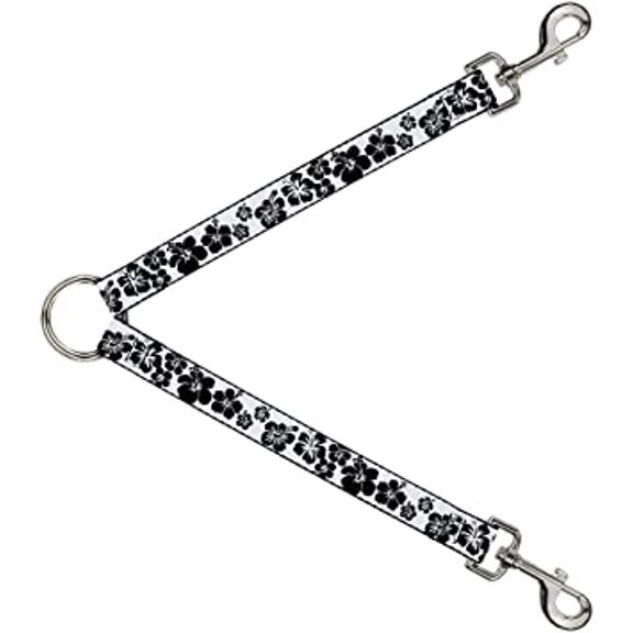 Dog Leash Splitter Hibiscus White Black 1 Foot Long 1 Inch Wide