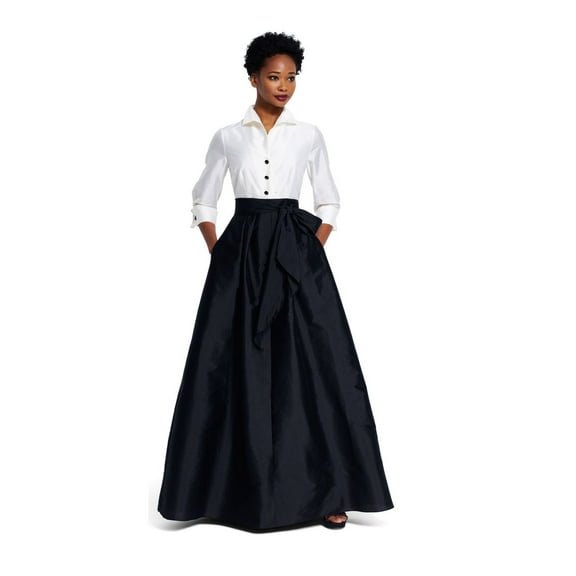 Elegant Full-Length Taffeta Skirt with Pockets & Belt – Handmade Black Long Skirt
