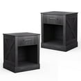 thumbnail image 1 of Gymax 2PCS Nightstand with Drawer and Shelf Rustic Wooden Bedside Table Bedroom Black, 1 of 10